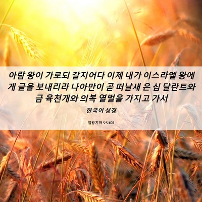 Picture 06 - 열왕기하 5:5 KOR - 아람 왕이 가로되 갈지어다 이제 - Bible Verse Picture