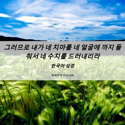 Picture 06 - 예레미야 13:26 KOR - 그러므로 내가 네 치마를 네 얼굴에 - Bible Verse Picture