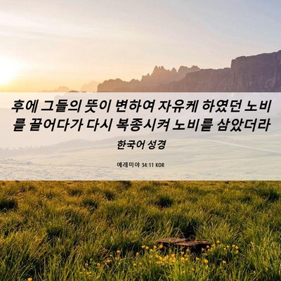 Picture 06 - 예레미야 34:11 KOR - 후에 그들의 뜻이 변하여 자유케 - Bible Verse Picture