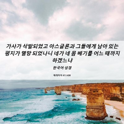 Picture 06 - 예레미야 47:5 KOR - 가사가 삭발되었고 아스글론과 - Bible Verse Picture