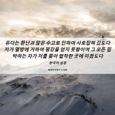 Picture 06 - 예레미야애가 1:3 KOR - 유다는 환난과 많은 수고로 인하여 - Bible Verse Picture
