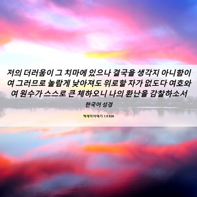 Picture 06 - 예레미야애가 1:9 KOR - 저의 더러움이 그 치마에 있으나 - Bible Verse Picture