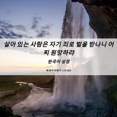 Picture 06 - 예레미야애가 3:39 KOR - 살아 있는 사람은 자기 죄로 벌을 - Bible Verse Picture