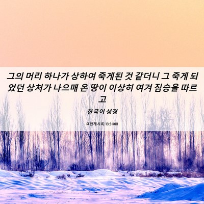 Picture 06 - 요한계시록 13:3 KOR - 그의 머리 하나가 상하여 죽게된 것 - Bible Verse Picture