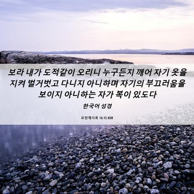 Picture 06 - 요한계시록 16:15 KOR - 보라 내가 도적같이 오리니 누구든지 - Bible Verse Picture