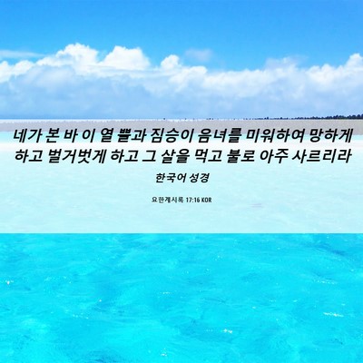 Picture 06 - 요한계시록 17:16 KOR - 네가 본 바 이 열 뿔과 짐승이 음녀를 - Bible Verse Picture