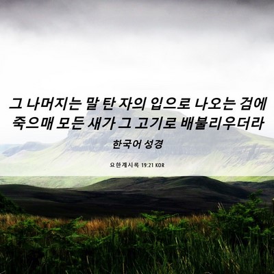 Picture 06 - 요한계시록 19:21 KOR - 그 나머지는 말 탄 자의 입으로 - Bible Verse Picture