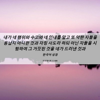 Picture 06 - 요한계시록 2:2 KOR - 내가 네 행위와 수고와 네 인내를 - Bible Verse Picture
