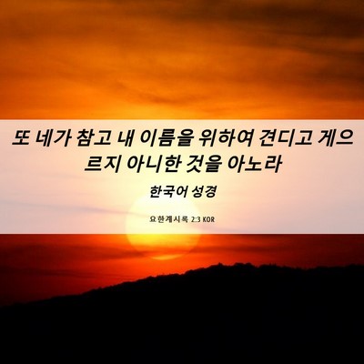 Picture 06 - 요한계시록 2:3 KOR - 또 네가 참고 내 이름을 위하여 - Bible Verse Picture