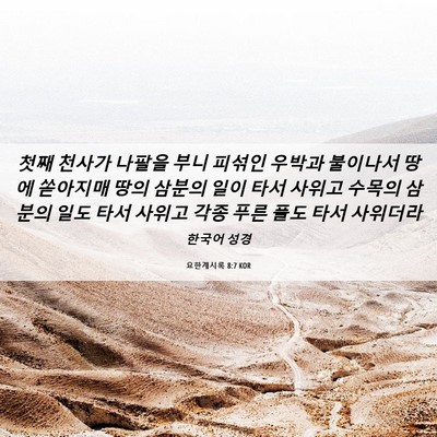 Picture 06 - 요한계시록 8:7 KOR - 첫째 천사가 나팔을 부니 피섞인 - Bible Verse Picture