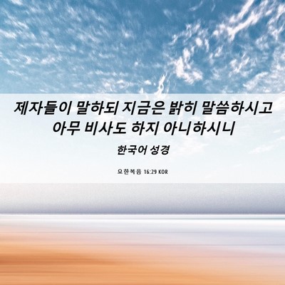 Picture 06 - 요한복음 16:29 KOR - 제자들이 말하되 지금은 밝히 - Bible Verse Picture