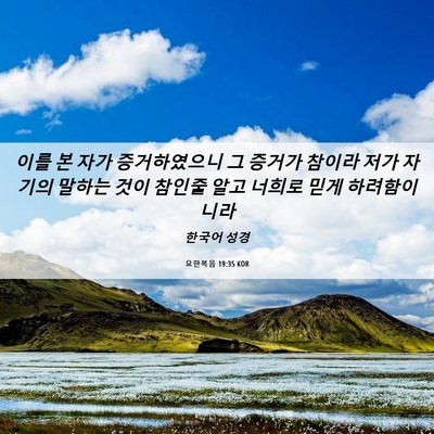 Picture 06 - 요한복음 19:35 KOR - 이를 본 자가 증거하였으니 그 - Bible Verse Picture