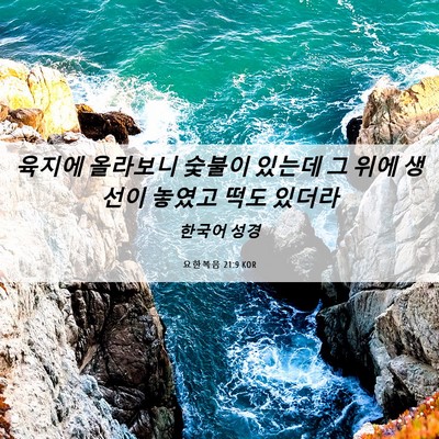 Picture 06 - 요한복음 21:9 KOR - 육지에 올라보니 숯불이 있는데 그 - Bible Verse Picture