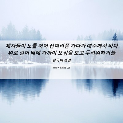 Picture 06 - 요한복음 6:19 KOR - 제자들이 노를 저어 십여리쯤 가다가 - Bible Verse Picture