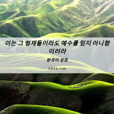 Picture 06 - 요한복음 7:5 KOR - 이는 그 형제들이라도 예수를 믿지 - Bible Verse Picture