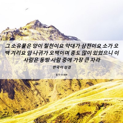 Picture 06 - 욥기 1:3 KOR - 그 소유물은 양이 칠천이요 약대가 - Bible Verse Picture