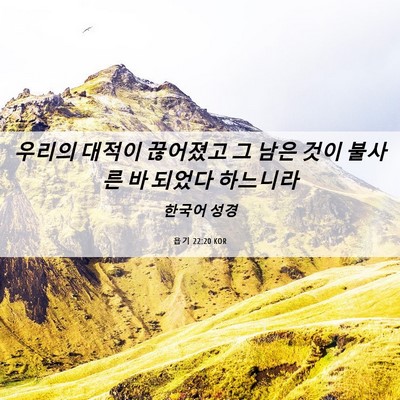 Picture 06 - 욥기 22:20 KOR - 우리의 대적이 끊어졌고 그 남은 - Bible Verse Picture