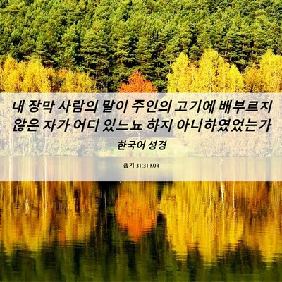 Picture 06 - 욥기 31:31 KOR - 내 장막 사람의 말이 주인의 고기에 - Bible Verse Picture