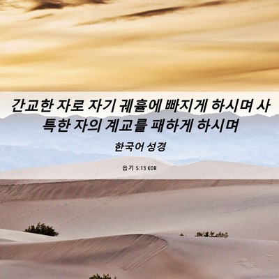 Picture 06 - 욥기 5:13 KOR - 간교한 자로 자기 궤휼에 빠지게 - Bible Verse Picture