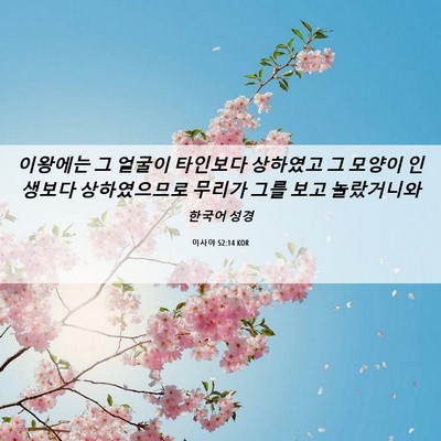 Picture 06 - 이사야 52:14 KOR - 이왕에는 그 얼굴이 타인보다 - Bible Verse Picture