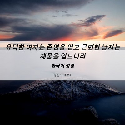 Picture 06 - 잠언 11:16 KOR - 유덕한 여자는 존영을 얻고 근면한 - Bible Verse Picture