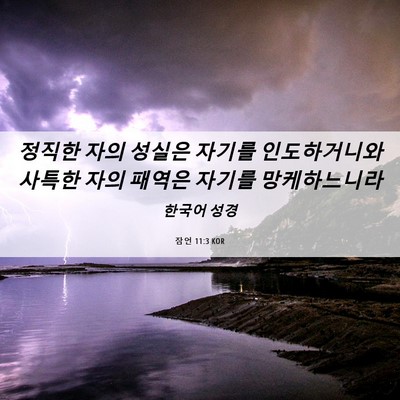 Picture 06 - 잠언 11:3 KOR - 정직한 자의 성실은 자기를 - Bible Verse Picture