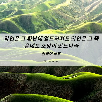 Picture 06 - 잠언 14:32 KOR - 악인은 그 환난에 엎드러져도 의인은 - Bible Verse Picture