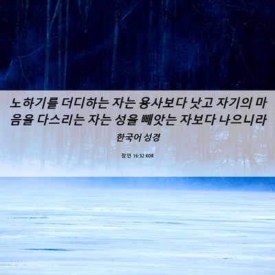Picture 06 - 잠언 16:32 KOR - 노하기를 더디하는 자는 용사보다 - Bible Verse Picture