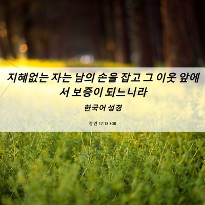 Picture 06 - 잠언 17:18 KOR - 지혜없는 자는 남의 손을 잡고 그 - Bible Verse Picture