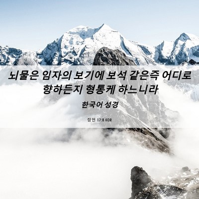 Picture 06 - 잠언 17:8 KOR - 뇌물은 임자의 보기에 보석 같은즉 - Bible Verse Picture