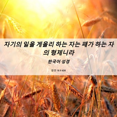 Picture 06 - 잠언 18:9 KOR - 자기의 일을 게을리 하는 자는 패가 - Bible Verse Picture