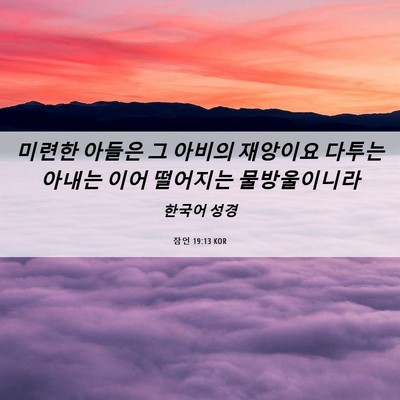 Picture 06 - 잠언 19:13 KOR - 미련한 아들은 그 아비의 재앙이요 - Bible Verse Picture