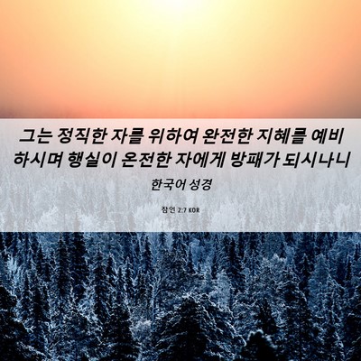 Picture 06 - 잠언 2:7 KOR - 그는 정직한 자를 위하여 완전한 - Bible Verse Picture