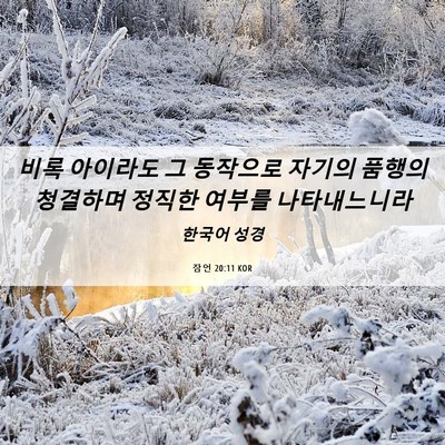 Picture 06 - 잠언 20:11 KOR - 비록 아이라도 그 동작으로 자기의 - Bible Verse Picture