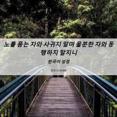 Picture 06 - 잠언 22:24 KOR - 노를 품는 자와 사귀지 말며 울분한 - Bible Verse Picture