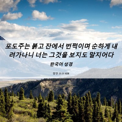 Picture 06 - 잠언 23:31 KOR - 포도주는 붉고 잔에서 번쩍이며 - Bible Verse Picture