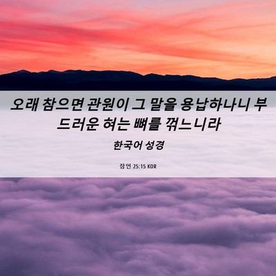 Picture 06 - 잠언 25:15 KOR - 오래 참으면 관원이 그 말을 - Bible Verse Picture