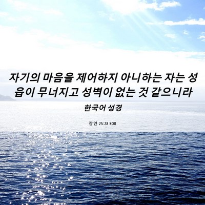 Picture 06 - 잠언 25:28 KOR - 자기의 마음을 제어하지 아니하는 - Bible Verse Picture