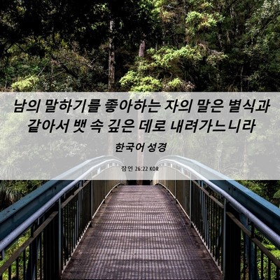 Picture 06 - 잠언 26:22 KOR - 남의 말하기를 좋아하는 자의 말은 - Bible Verse Picture