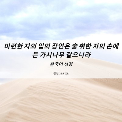 Picture 06 - 잠언 26:9 KOR - 미련한 자의 입의 잠언은 술 취한 - Bible Verse Picture