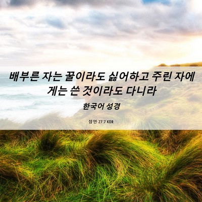 Picture 06 - 잠언 27:7 KOR - 배부른 자는 꿀이라도 싫어하고 주린 - Bible Verse Picture