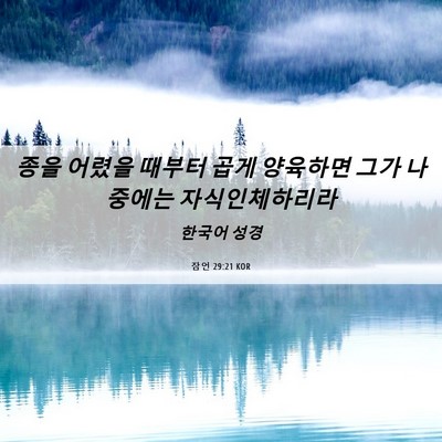 Picture 06 - 잠언 29:21 KOR - 종을 어렸을 때부터 곱게 양육하면 - Bible Verse Picture