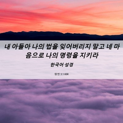 Picture 06 - 잠언 3:1 KOR - 내 아들아 나의 법을 잊어버리지 - Bible Verse Picture