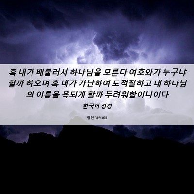 Picture 06 - 잠언 30:9 KOR - 혹 내가 배불러서 하나님을 모른다 - Bible Verse Picture