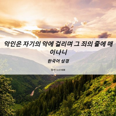 Picture 06 - 잠언 5:22 KOR - 악인은 자기의 악에 걸리며 그 죄의 - Bible Verse Picture