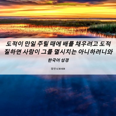 Picture 06 - 잠언 6:30 KOR - 도적이 만일 주릴 때에 배를 - Bible Verse Picture