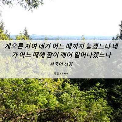 Picture 06 - 잠언 6:9 KOR - 게으른 자여 네가 어느 때까지 - Bible Verse Picture