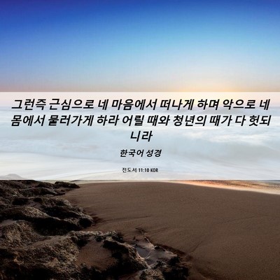 Picture 06 - 전도서 11:10 KOR - 그런즉 근심으로 네 마음에서 떠나게 - Bible Verse Picture