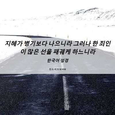 Picture 06 - 전도서 9:18 KOR - 지혜가 병기보다 나으니라 그러나 한 - Bible Verse Picture