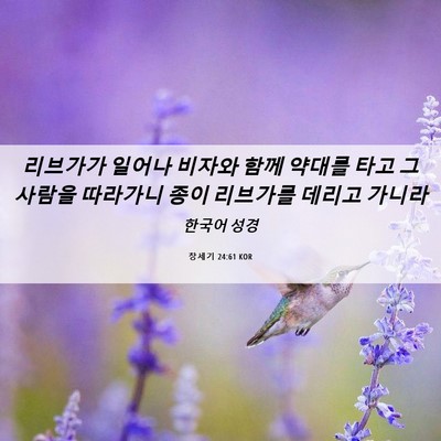 Picture 06 - 창세기 24:61 KOR - 리브가가 일어나 비자와 함께 약대를 - Bible Verse Picture